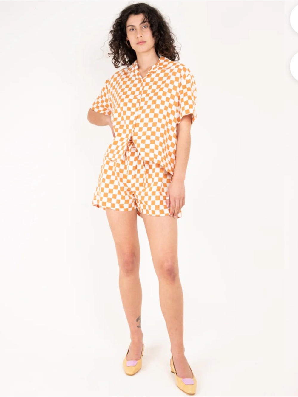Holiday short set in orange checkered pattern